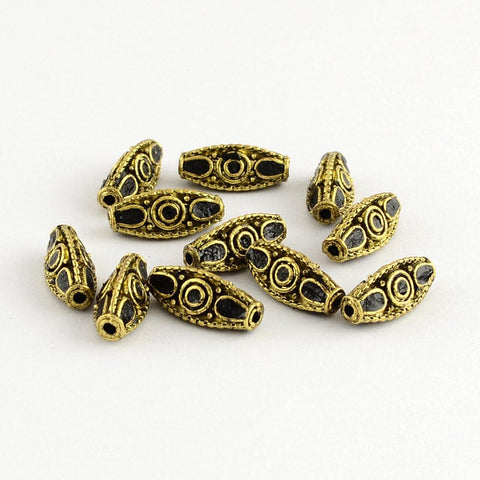 BeadsBalzar Beads & Crafts (FB5139F) Triangle Handmade Indonesia Beads, with Alloy Cores, Antique Golden, Black 19MM