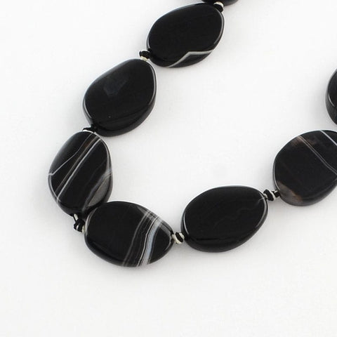 BeadsBalzar Beads & Crafts Flat Oval Natural Black Agate Bead Strands, Dyed about 25mm (BG5132)