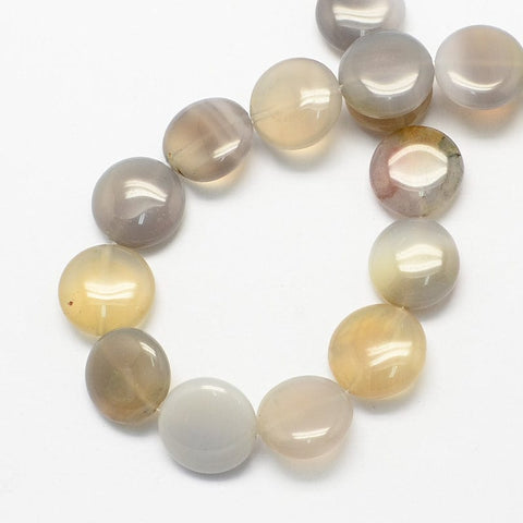 BeadsBalzar Beads & Crafts Flat Round Gemstone Natural Grey Agate Stone Beads Strands, 16MM (BG4730)