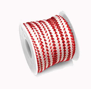 BeadsBalzar Beads & Crafts (GCP7150A-12) WHITE MOSTLY 12METERS (GCP7150X) Polyester Flat Cord 5mm RED/WHITE