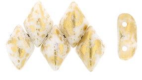 BeadsBalzar Beads & Crafts (GDU-S22C03000) GEMDUO 8 x 5mm (loose) : Gold Splash - White (10 GMS)