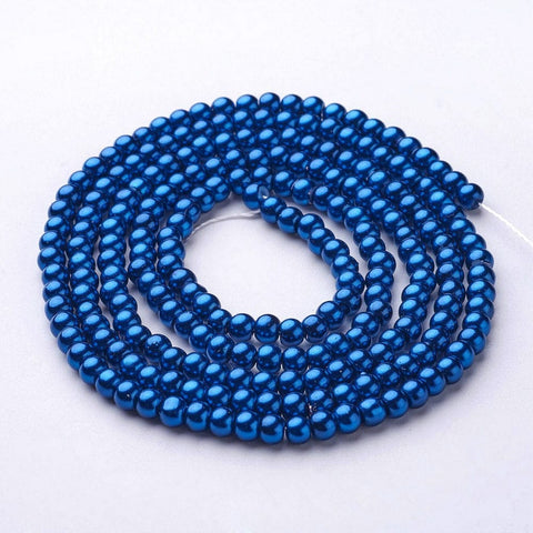 BeadsBalzar Beads & Crafts Glass Pearl Beads Strands, Pearlized, Round, SteelBlue 4MM (BE5021)