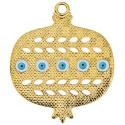BeadsBalzar Beads & Crafts GOLD PL./BLUE (GQP7923A) (GQP7923A) Pomegranate with pattern and eyes pendant 51x60mm (1 PC)
