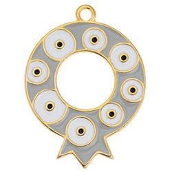 BeadsBalzar Beads & Crafts GOLD PL./GREY (GQP7921A) (GQP7921X) Pomegranate motif with eye pattern pendant 30X41MM (1 PC)