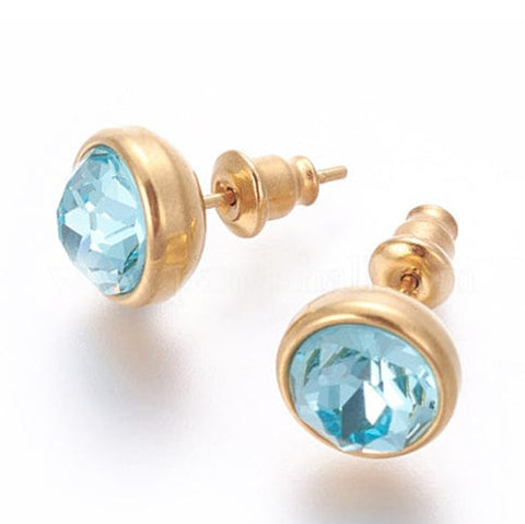 BeadsBalzar Beads & Crafts GOLD / SKY BLUE (SE7556-06G) (SE7556-X) 304 Stainless Steel Ear Studs, Flat Round, Golden, 10x17mm (1 PAIR)