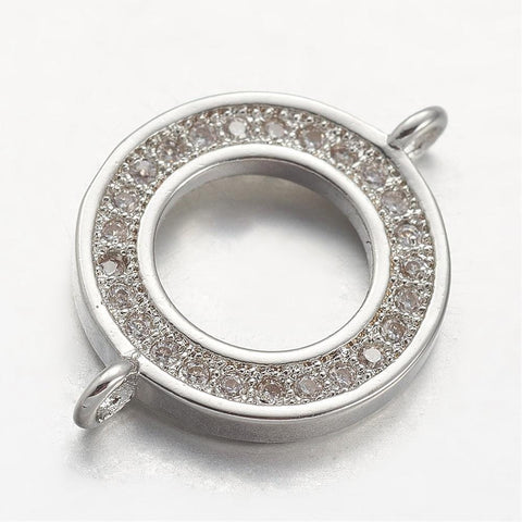 BeadsBalzar Beads & Crafts (GQ6049) Brass Zirconia Links, Ring,  Platinum Size: about 14mm wide, 19.5mm long,