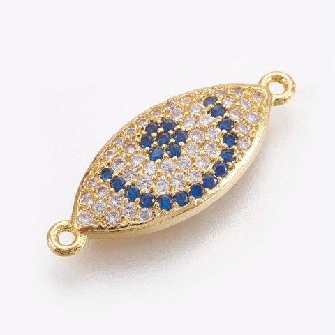 BeadsBalzar Beads & Crafts (GQ6171) Brass Micro Pave Cubic Zirconia Link, Eye, Colorful, Real Gold Plated  21mm long
