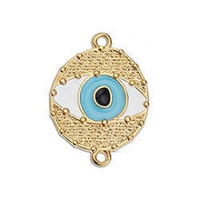 Load image into Gallery viewer, BeadsBalzar Beads &amp; Crafts (GQ6184A) GOLD / INSIDE BLUE (GQ6184X) Eye with grains with 2 rings 24K GOLD PLATED (2 PCS)
