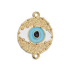 BeadsBalzar Beads & Crafts (GQ6184A) GOLD / INSIDE BLUE (GQ6184X) Eye with grains with 2 rings 24K GOLD PLATED (2 PCS)