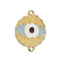 Load image into Gallery viewer, BeadsBalzar Beads &amp; Crafts (GQ6184B) GOLD / OUTSIDE BLUE (GQ6184X) Eye with grains with 2 rings 24K GOLD PLATED (2 PCS)
