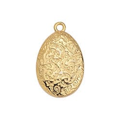 BeadsBalzar Beads & Crafts (GQ6256A) 24KT GOLD PLATED (GQ6256X) Egg shape motif with relief pattern pendant 14X22MM (2 PCS)