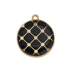 BeadsBalzar Beads & Crafts GQ6487B BLACK ON GOLD (GQ6487X) Good Quality Alloy 19 x 21.6mm Round Spanish tile motif 22mm pendant