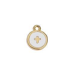 BeadsBalzar Beads & Crafts (GQ6504A) GOLD / WHITE (GQ6504X) Good Quality Alloy Round motif with cross 10mm pendant (3 pcs)