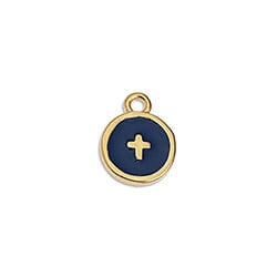 BeadsBalzar Beads & Crafts (GQ6504B) GOLD / MYKONOS (GQ6504X) Good Quality Alloy Round motif with cross 10mm pendant (3 pcs)