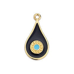 BeadsBalzar Beads & Crafts (GQ6516A) GOLD / BLACK (GQ6516X) 11.7 x 22mm Drop motif ethnic eye pendant  (2 PCS)