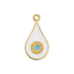 BeadsBalzar Beads & Crafts (GQ6516B) GOLD / WHITE (GQ6516X) 11.7 x 22mm Drop motif ethnic eye pendant  (2 PCS)
