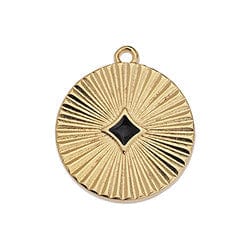 BeadsBalzar Beads & Crafts (GQ6519B) GOLD/BLACK (GQ6519X) 20 x 22mm Round motif with rays and rhombus pendant (2 PCS)