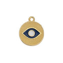 Load image into Gallery viewer, BeadsBalzar Beads &amp; Crafts (GQ6520A) GOLD / DARK BLUE (GQ6520X) Round eye motif 17mm pentant (2 pcs)
