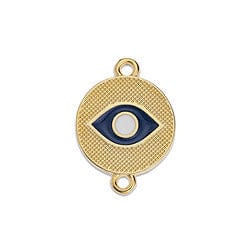 BeadsBalzar Beads & Crafts (GQ6656B) GOLD / DARK BLUE (GQ6656X METAL Round eye motif 18mm with 2 rings (2 PCS)