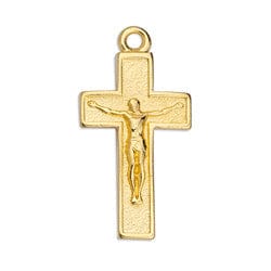 BeadsBalzar Beads & Crafts (GQC6730A) 24KT GOLD PLATED (GQC6730X) 15X28MM Cross with Jesus relief pendant (2 PCS)