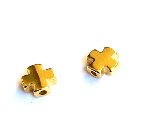 BeadsBalzar Beads & Crafts (GQC7441A) 24Kt Gold Plated Alloy 10mm Cross bead Hole: Ø 2.2 (4 PCS)