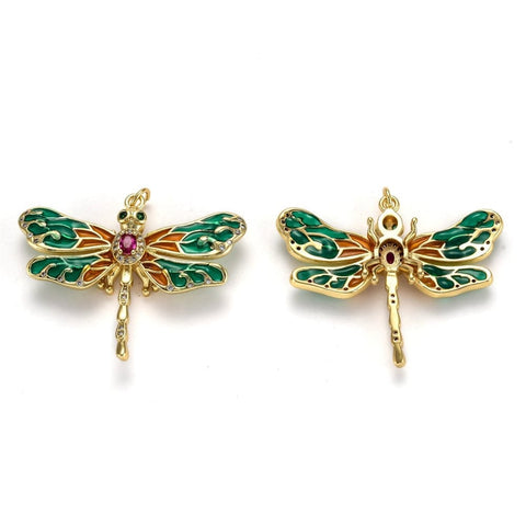 BeadsBalzar Beads & Crafts (GQD8422-003G) Brass Micro Pave Cubic Zirconia Dragonfly, Real 18K Gold Plated S40x32mm (1 PC)