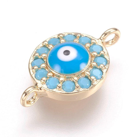 BeadsBalzar Beads & Crafts (GQE5073) Real Gold-Plated, Flat Round with Evil Eye 14MM (1 PC)