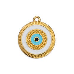 BeadsBalzar Beads & Crafts (GQE7105A) GOLD / WHITE (GQE7105X) Round eye motif with rays and grains pendant 18X20MM (2 PCS)