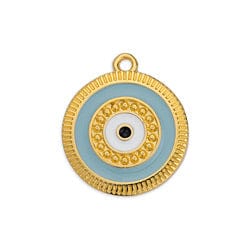 BeadsBalzar Beads & Crafts (GQE7105B) GOLD / LIGHT BLUE (GQE7105X) Round eye motif with rays and grains pendant 18X20MM (2 PCS)