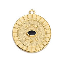 BeadsBalzar Beads & Crafts (GQE7342-B) GOLD / BLACK (GQE7342-X) Round motif sun with setting navette pendant (1 pc)