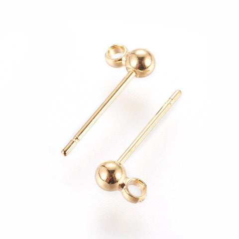 BeadsBalzar Beads & Crafts (GQE8211-G) Brass Stud Earring Findings, 14mm 18K Gold Plated (10 PCS)