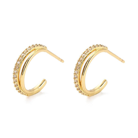 BeadsBalzar Beads & Crafts (GQE8273-G) Half Hoop Cubic Zirconia Earrings. Real 18K Gold Plated (1 PAIR)