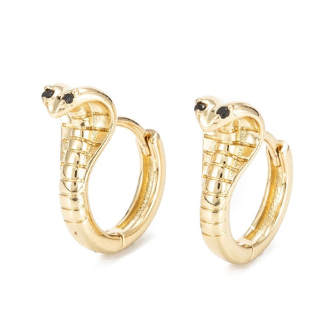 BeadsBalzar Beads & Crafts (GQE8274-10G) Snake Zirconia Hoop Brass Micro Pave Earrings, Real 18K Gold Plated, 15x13x6m (1 PAIR)m