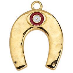 BeadsBalzar Beads & Crafts (GQH6731A) Horse shoe motif with eye pendant 26X34MM 24KT GOLD PLATED (1 PC)