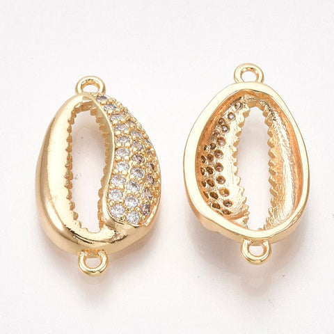BeadsBalzar Beads & Crafts (GQL7480C) Brass Cubic Zirconia Links, Cowrie Shell Shape, Clear 21x11mm (1 pc)