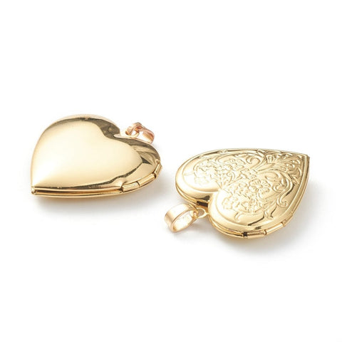 BeadsBalzar Beads & Crafts (GQL8238-20G) Brass Locket Pendants, Heart, Real 18K Gold Plated  28.5mm (2 PCS)