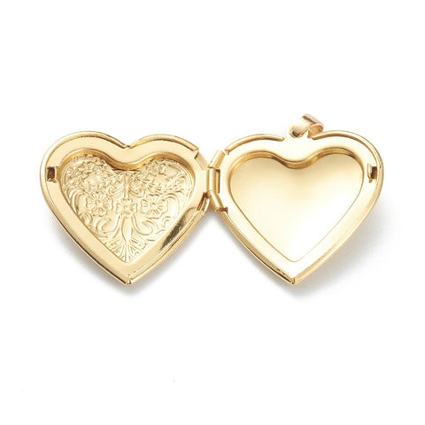 BeadsBalzar Beads & Crafts (GQL8238-20G) Brass Locket Pendants, Heart, Real 18K Gold Plated  28.5mm (2 PCS)