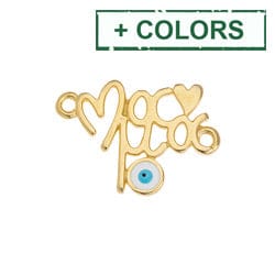 BeadsBalzar Beads & Crafts (GQM8251-X) Motif ''Μαμά'' with eye with 2 rings 21x15mm (2 PCS)