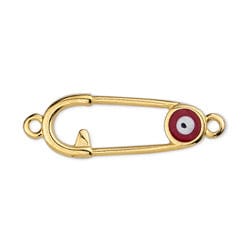 BeadsBalzar Beads & Crafts (GQP7099A) GOLD / RED (GQP7099X) Safety pin motif with 2 rings (2 PCS)