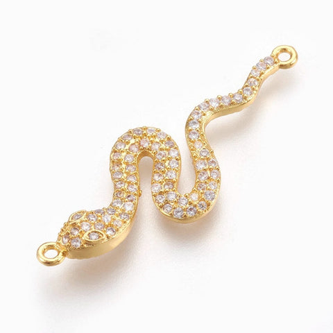 BeadsBalzar Beads & Crafts (GQP7499G) Brass Micro Pave Cubic Zirconia Link Snake,  39mm (1 PC)