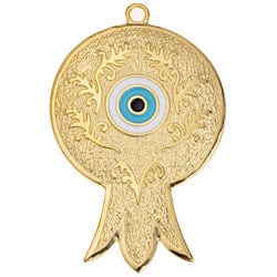 BeadsBalzar Beads & Crafts (GQP7652A) GOLD PL/ WHITE BLUE (GQP7652X) Pomegranate motif 48mm with eye pendant (1 PC)