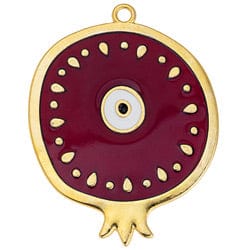BeadsBalzar Beads & Crafts (GQP7715B) GOLD/RED (GQP7715X) Pomegranate motif with eye pendant 55x71mm (1 PC)
