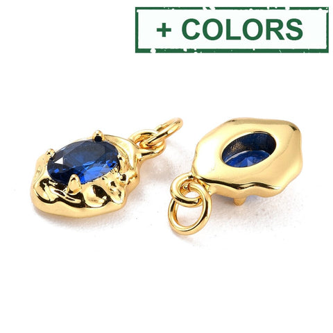 BeadsBalzar Beads & Crafts (GQP8411-X) Brass Micro Pave Cubic Zirconia Pendant, Real 18K Gold Plated, Oval, 8x12mm (2 PCS)