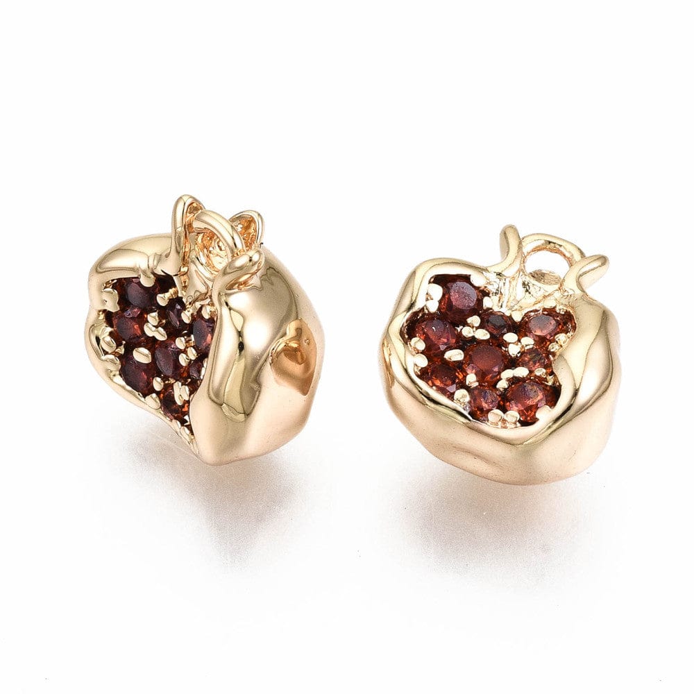 BeadsBalzar Beads & Crafts (GQP8431-A) Brass Micro Pave Cubic Zirconia Pomegranate Real 18K Gold Plated about 10.5mm (2 PCS)