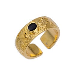 BeadsBalzar Beads & Crafts (GQR7080A) GOLD PLATED / BLACK (GQR7080X) Ring with floral pattern 17mm (1 PC)