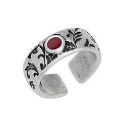 BeadsBalzar Beads & Crafts (GQR7080C) SILV.ANT./CHERRY RED (GQR7080X) Ring with floral pattern 17mm (1 PC)