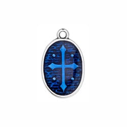BeadsBalzar Beads & Crafts (GQR7440E) SILVER ANT/COBALT BLUE (GQR7440X) Oval with cross pendant (2 PCS)