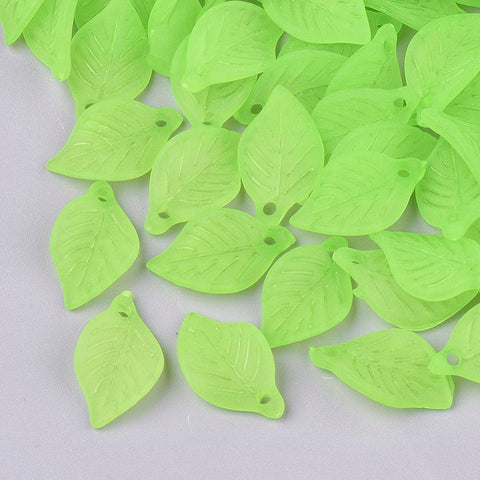 BeadsBalzar Beads & Crafts GREEN (AB6257-12) (AB6257-X) Transparent Acrylic Pendants, Frosted, Leaf, about 18mm  (20 GMS / +-60 PCS)