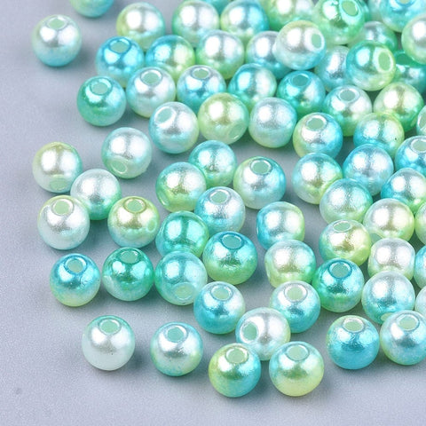 BeadsBalzar Beads & Crafts GREEN YELLOW (AC8477-03) (AC8477-X) Rainbow ABS Plastic Imitation Pearl Beads, Round, 3mm (10 GMS / +-800 PCS)