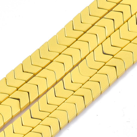 BeadsBalzar Beads & Crafts (HA6740D) Spray Painted Non-magnetic Synthetic Hematite Beads Strands, Arrow/Chevron, Yellow Size: about 5.5mm long, 6mm wide, 2mm thick